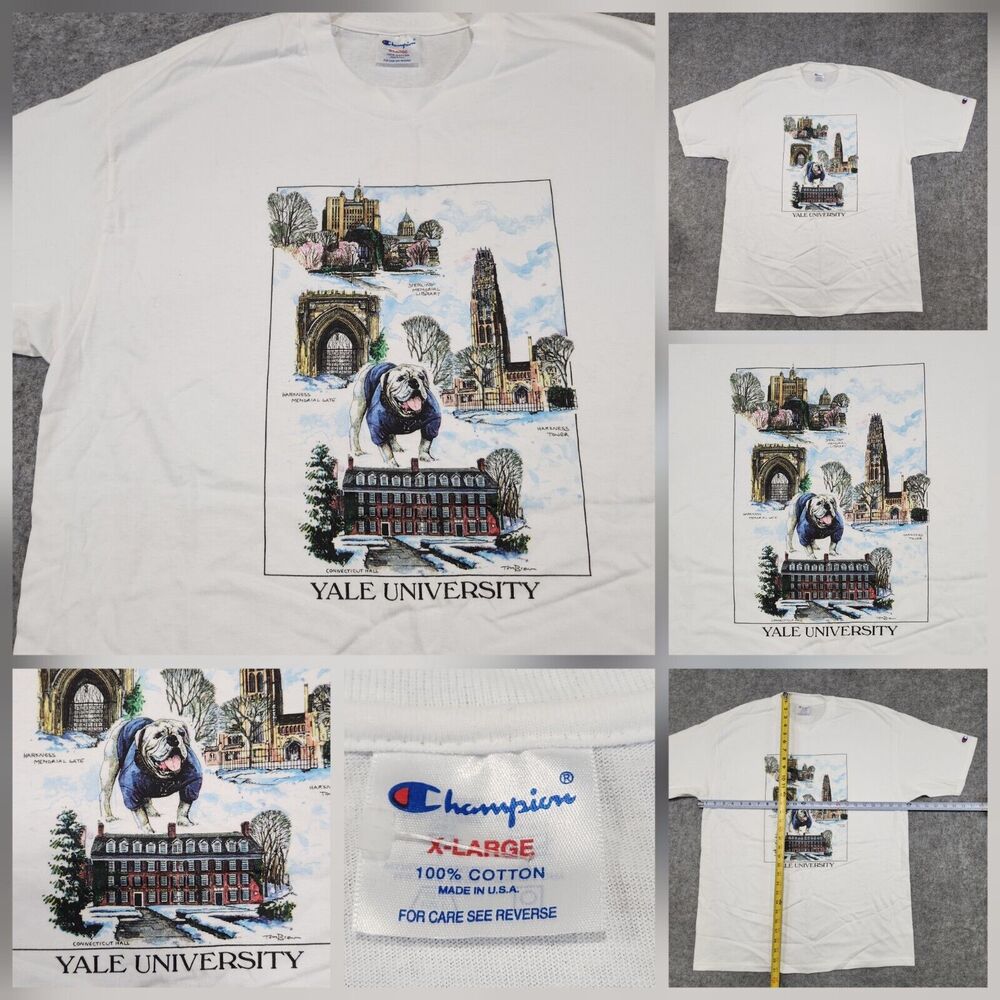 VTG 90s Yale University Bulldogs Mens‎ XL USA Made Campus Mascot Graphic T Shirt
